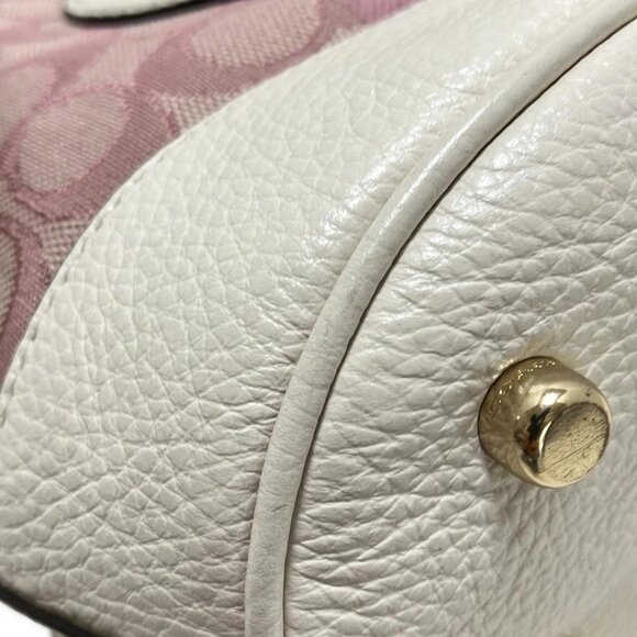 Auth COACH C7964 Pink Beige Cream Jacquard Leather - Handbag - Picture 9 of 9